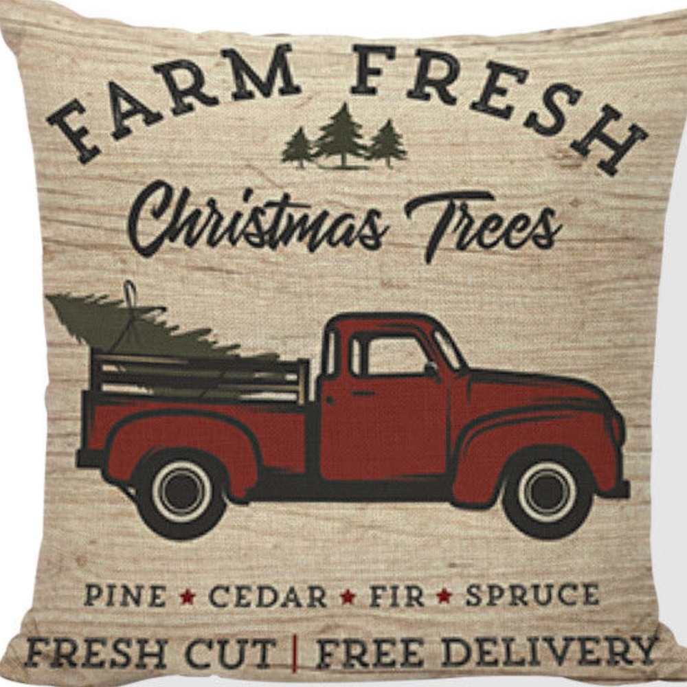 Pillow Cover-New-Country Christmas Red Truck Tree